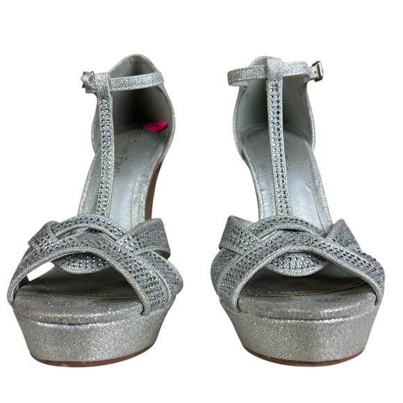 Dream Pairs Pumps Women Size 7.5 Silver Glitter T Bar Strappy Stiletto Platforms - Picture 4 of 9